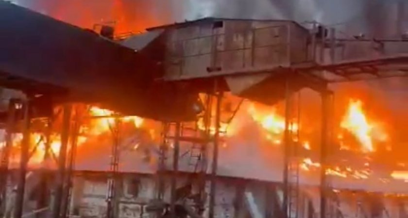 Появилось видео пожара на складе в Каменке