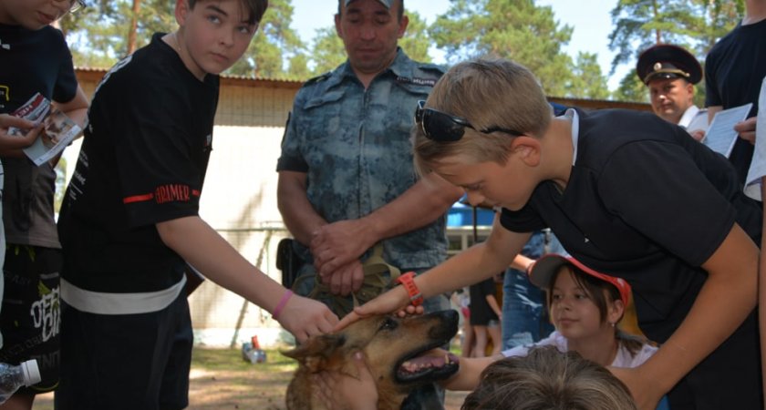 Полицейские собаки пришли в гости к детям в лагерь «Строитель» 