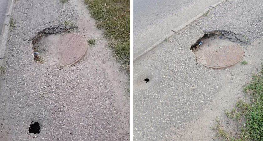 В Пензе на тротуаре провалился канализационный люк