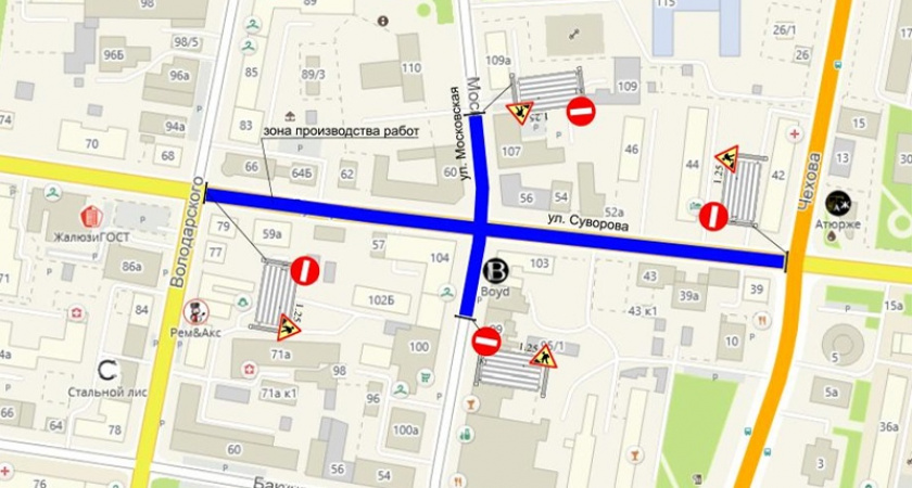 С 22 часов 23 мая временно ограничат движение транспорта по улице Суворова в Пензе