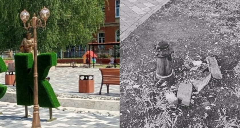 В обновленном сквере имени Яблочкова в Сердобске вандалы разрушили светильник