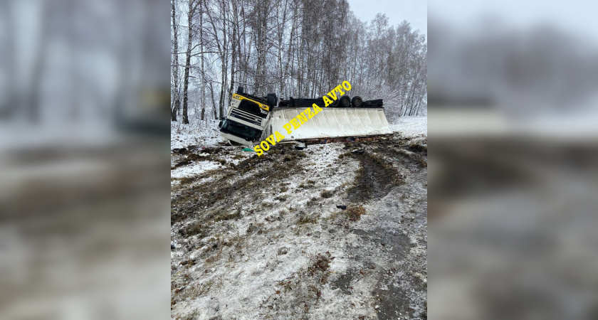 В Нижнеломовском районе с трассы слетела фура и перевернулась