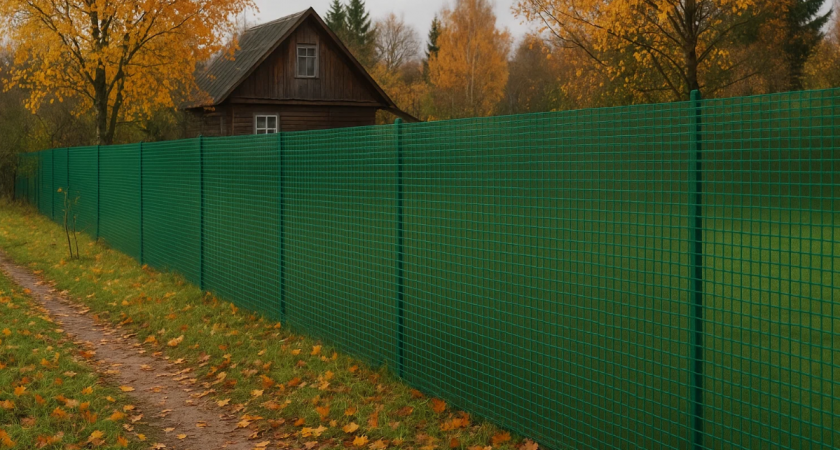 Забор из фасадной сетки: дешёвое и простое решение для дачи за один день.