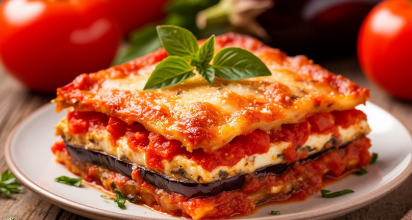 Рецепт овощной запеканки из баклажанов и помидоров с сыром в духовке 