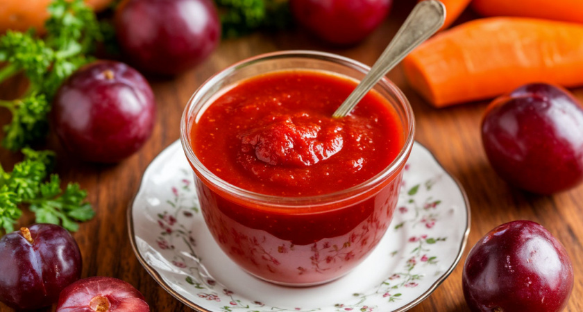 Ткемали из слив — традиционный грузинский соус для мяса, рыбы и птицы