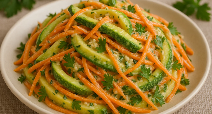 Быстрая закуска из кабачков с морковью и чесноком: просто, вкусно и хрустяще 
