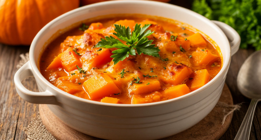 Рецепт нежной тыквы в сметанном соусе. Быстрый ужин за 20 минут 