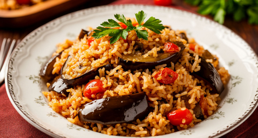 Рецепт турецкого плова с баклажанами. Овощной ужин без мяса 