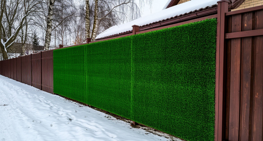 Оставила идею с забором из профлиста: нашла более красивый способ отгородиться от соседей - вечнозеленое и не боится ультрафиолета