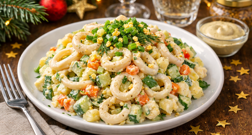 Салат с кальмарами «Морское дно» на Новый год: вкуснее надоевших «Оливье» и «Шубы» — весь секрет в необычной заправке