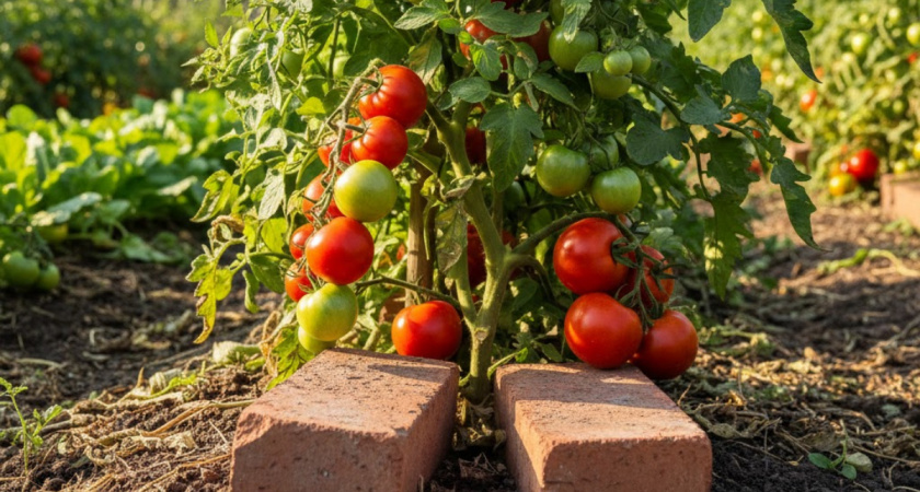 Кладу 2 кирпича под томат — и поливаю вдвое реже: подсмотрела хитрый трюк в Башкирии