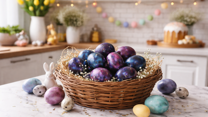 Попробовала сделать космические яйца на Пасху двумя способами  такой красоты на столе у меня ещё не было