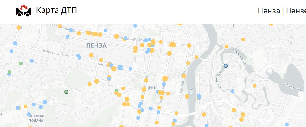 Карта ДТП: какие дороги в Пензе самые  злополучные
