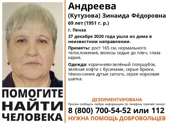 В Пензе разыскивают 69-летнюю женщину