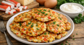 Оладьи из крабовых палочек с яйцами, сыром и сметаной: нежнее, чем горячие роллы, и очень вкусные