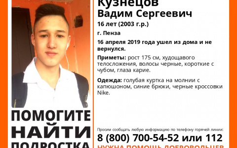 В Пензенской области пропал 16-летний подросток