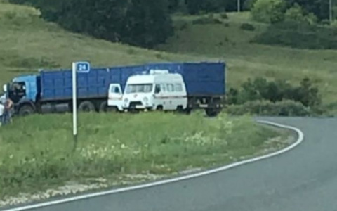 На место лобового столкновения грузовика и легковушки под Пензой приехала скорая