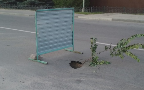 В Пензе на проезжей части улицы Дружбы провалился асфальт