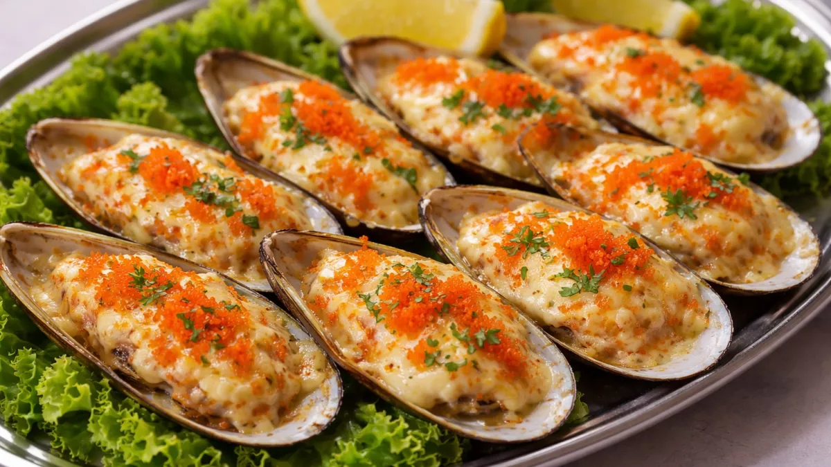 Запечённые мидии с икрой мойвы: ресторанный рецепт дома
