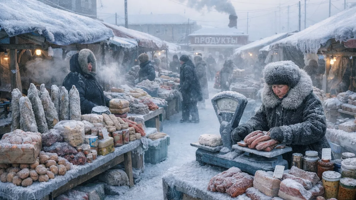 Самый холодный рынок в мире: увидел там кучу диковинного - почему молоко там продают в виде полумесяца, а мясо нарезают электропилой