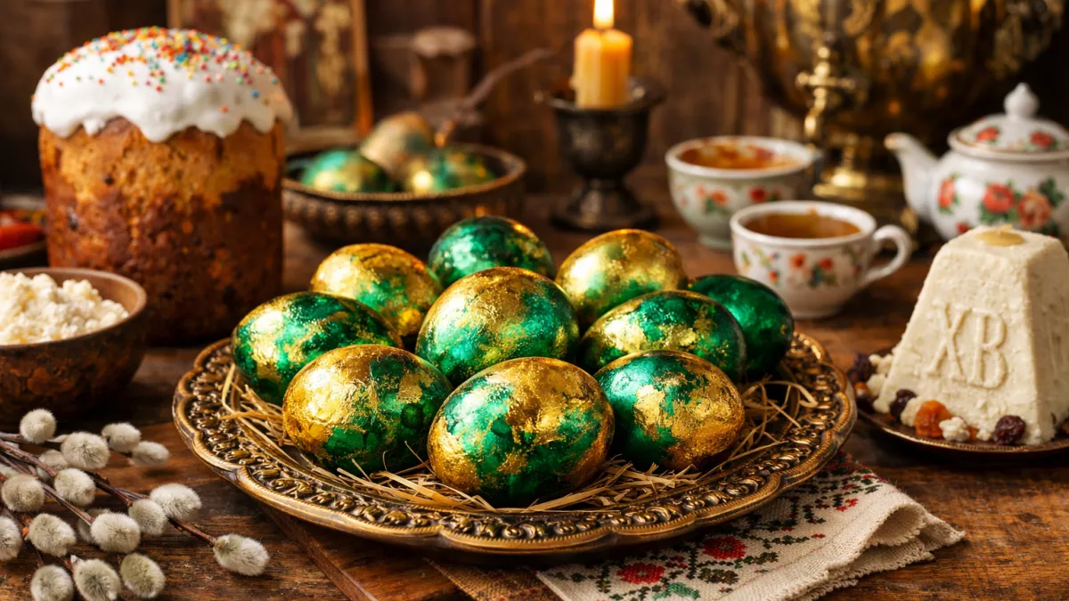 Не скорлупа, а мраморные переливы: золотисто-изумрудные яйца удивят всех гостей - берем лишь зеленку и луковую шелуху