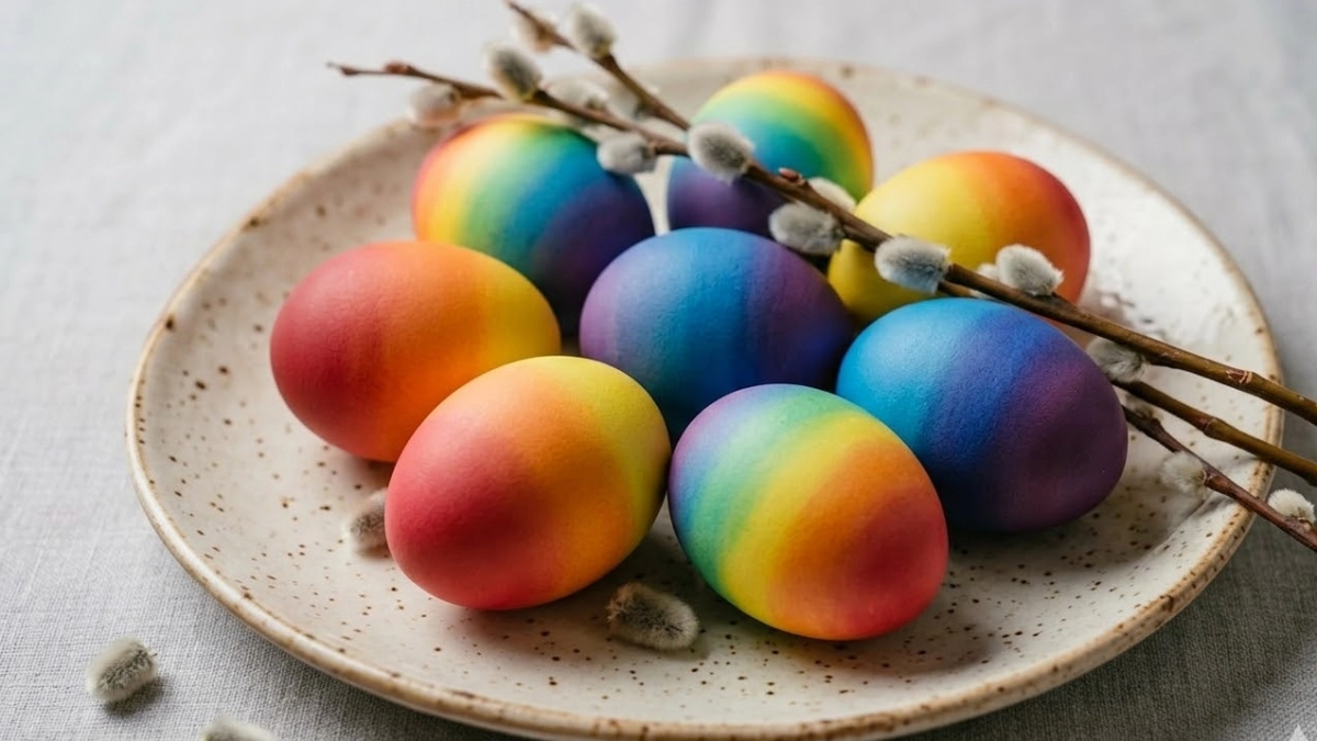 Бросаю 1 таблетку в воду - и превращаюсь в художника: на Пасху гостей радую радужными яйцами - переливаются всеми цветами радуги