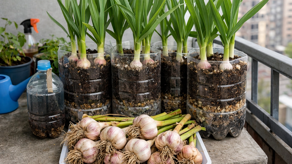 Чеснок без дачи и грядок: рабочий способ с бутылками на балконе - результат как в грунте и никакой мороки 