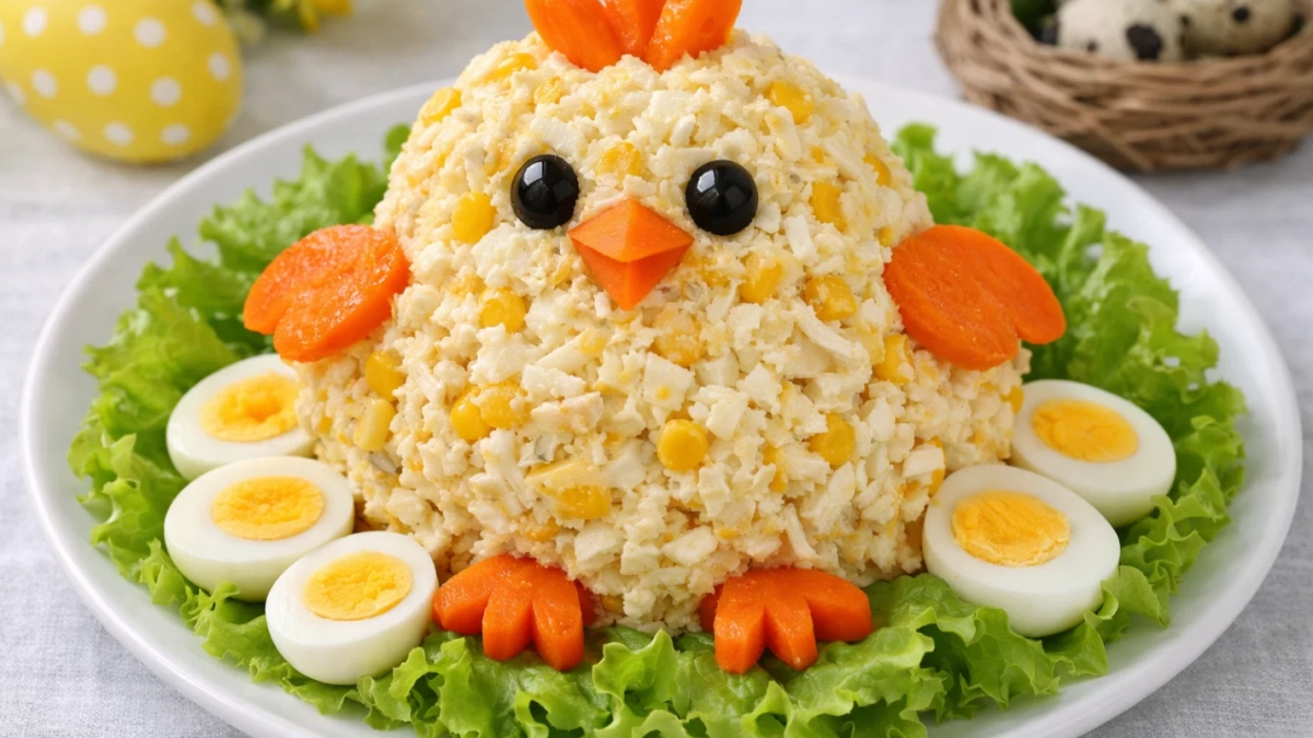 Сначала смеются над видом, потом съедают всё: салат «Пасхальный цыплёнок» - делается из того, что есть в холодильнике