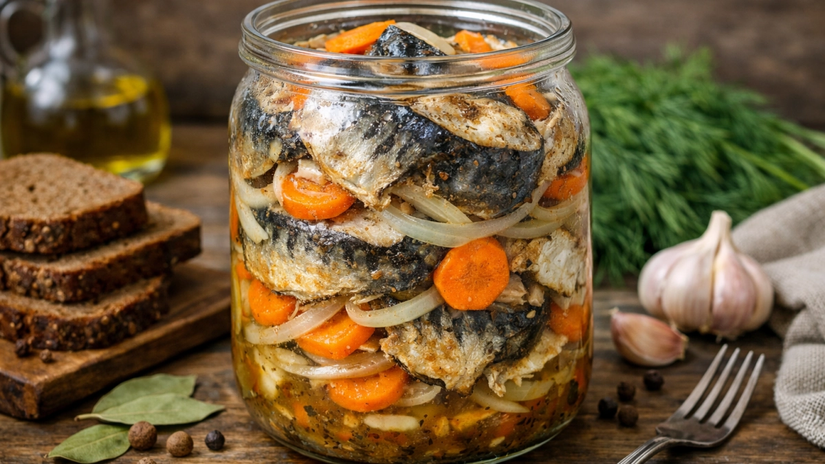 Кладу скумбрию в банку с овощами — и в духовку на 45 минут: сочная, безумно вкусная и никакого запаха в квартире