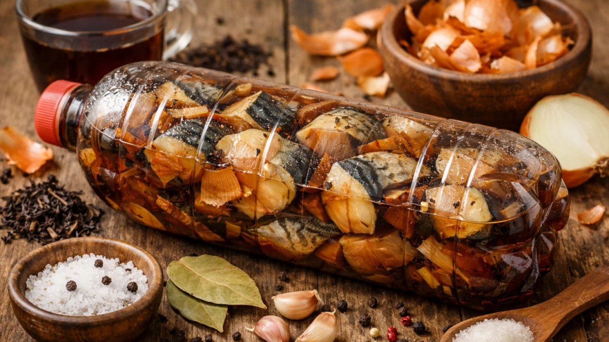 Скумбрия в бутылке, как копченая: просто помещаю тушку в бутылку и заливаю маринадом - вкусно и никакой химии 