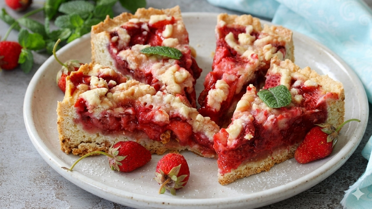 Клубничный насыпной пирог "Три стакана": в 100 раз вкуснее шарлотки - и намного проще готовить