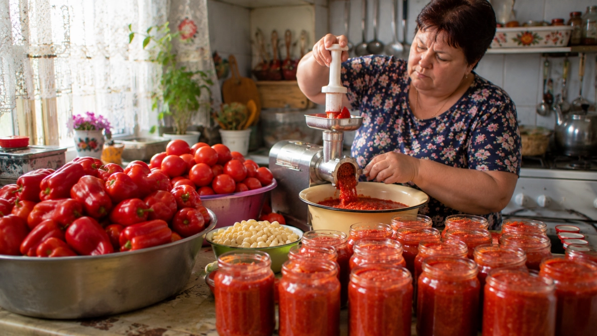2 кг перца, 2 кг помидоров и 400 г чеснока: кручу всё через мясорубку — аджика выходит огненная, густая и ароматная