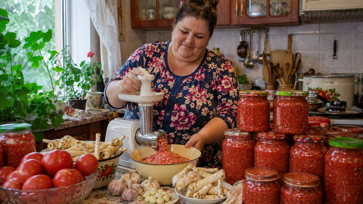 Спелые помидоры кручу с хреном и чесноком: получается ядреный хренодёр — зимой к борщу, салу и черному хлебу