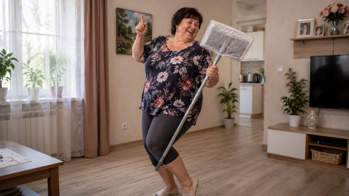 Пузырчатую плёнку натягиваю на швабру — и прыгаю до потолка от счастья: пол блестит без дорогой химии и лишних усилий