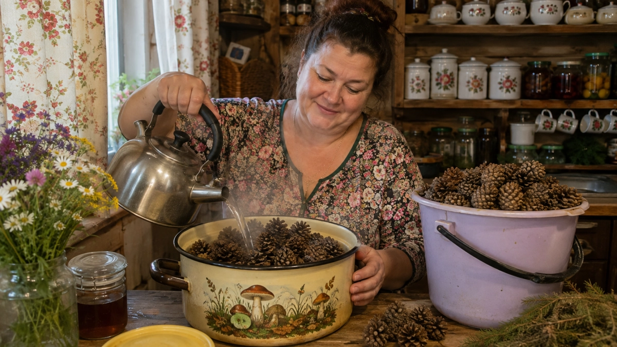 Шишки тащу из леса ведрами и запариваю кипятком — бесплатно, а пользы вагон: 5 умных применений на даче и дома