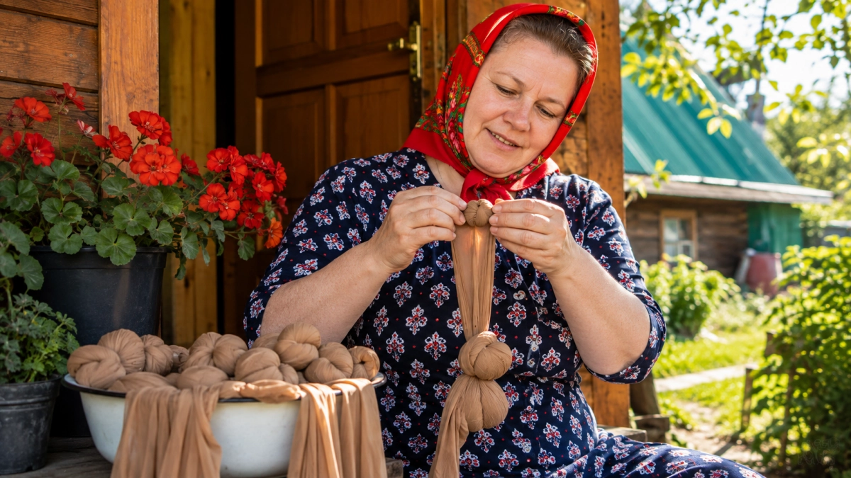 Старые капроновые колготки связываю в гирлянды и вяжу узелки: простая вещь решает вечную осеннюю проблему на даче