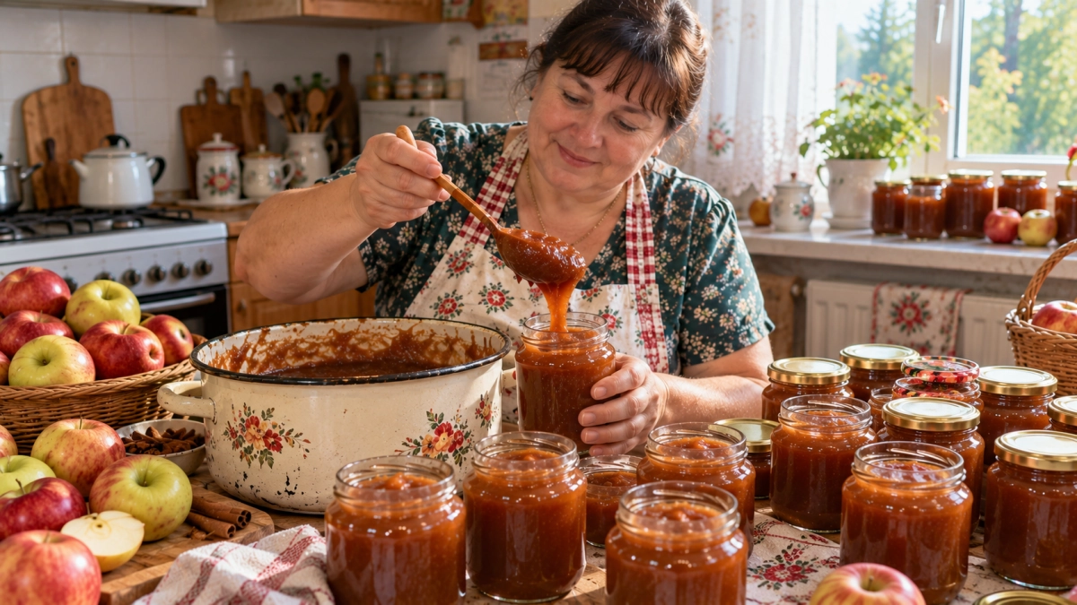 Из ведра яблок делаю густое «масло»: томлю со специями до карамельного цвета — обычное повидло ему и в подметки не годится