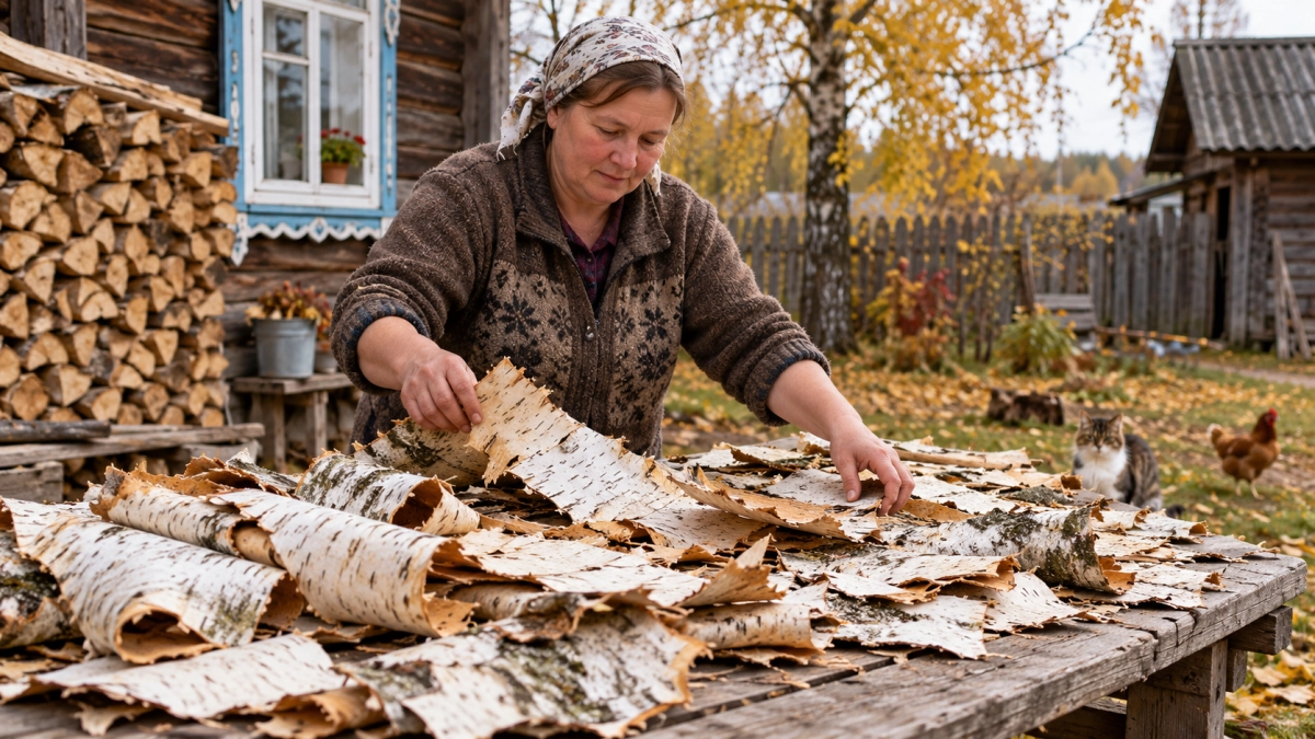 Осенью собираю берёзовую кору, но не для поделок: зимой достаю «белое золото» — дедовская хитрость на вес золота