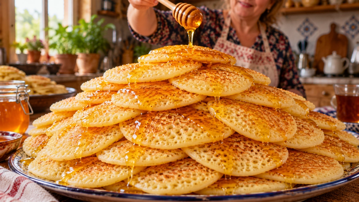 Пеку марокканские блины с тысячей дырочек: воздушные, как суфле, мёд впитывают, словно губка — оладушки на масле и в подмётки не годятся