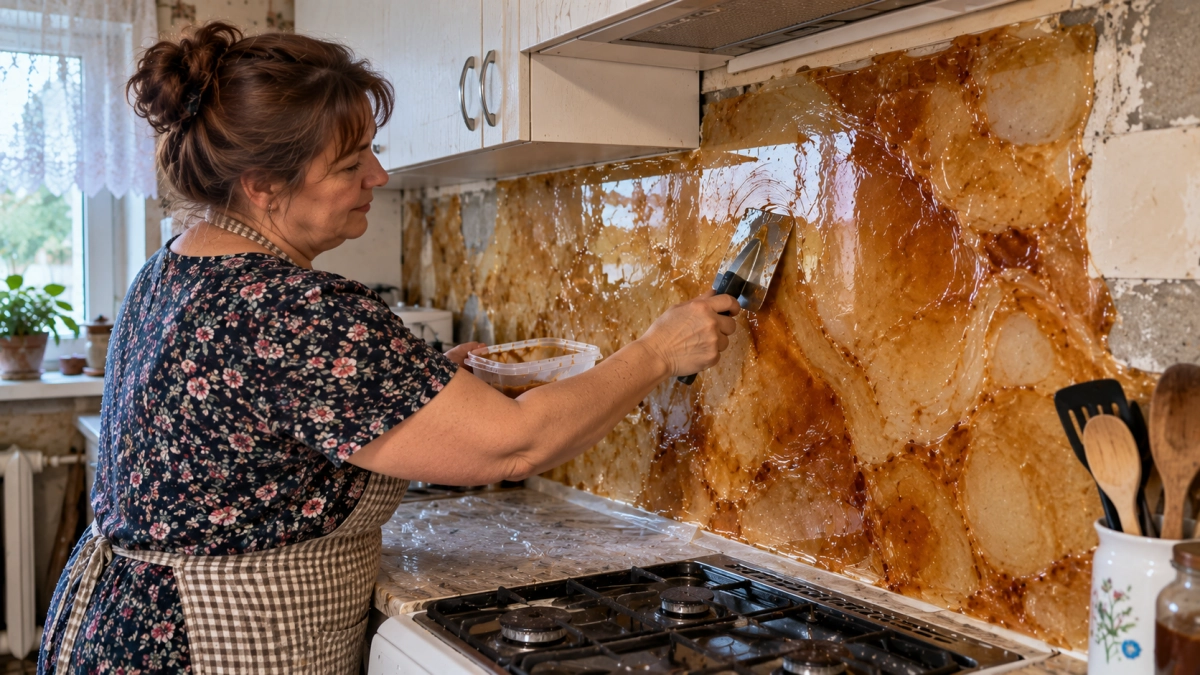 Фартук из кафеля на кухне — прошлый век: наношу «карамельное стекло» — фартук сияет, словно дорогой янтарь