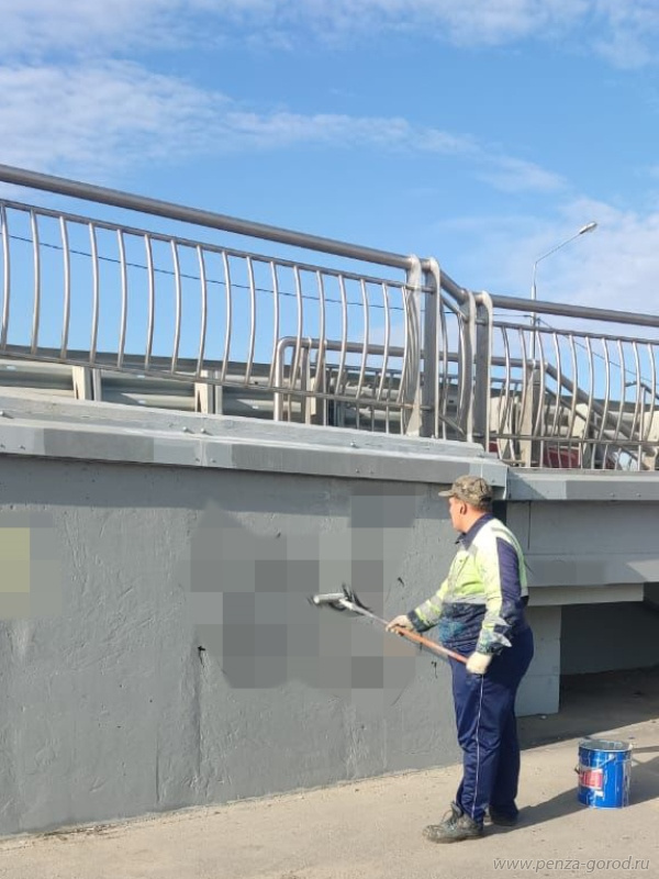 Сотрудники "Пензавтодор" избавились от вандальных надписей на Бакунинском мосту